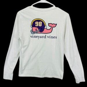 Vineyard Vines Helmet Whale Long Sleeve T Shirt Youth L 16 White Graphic Casual